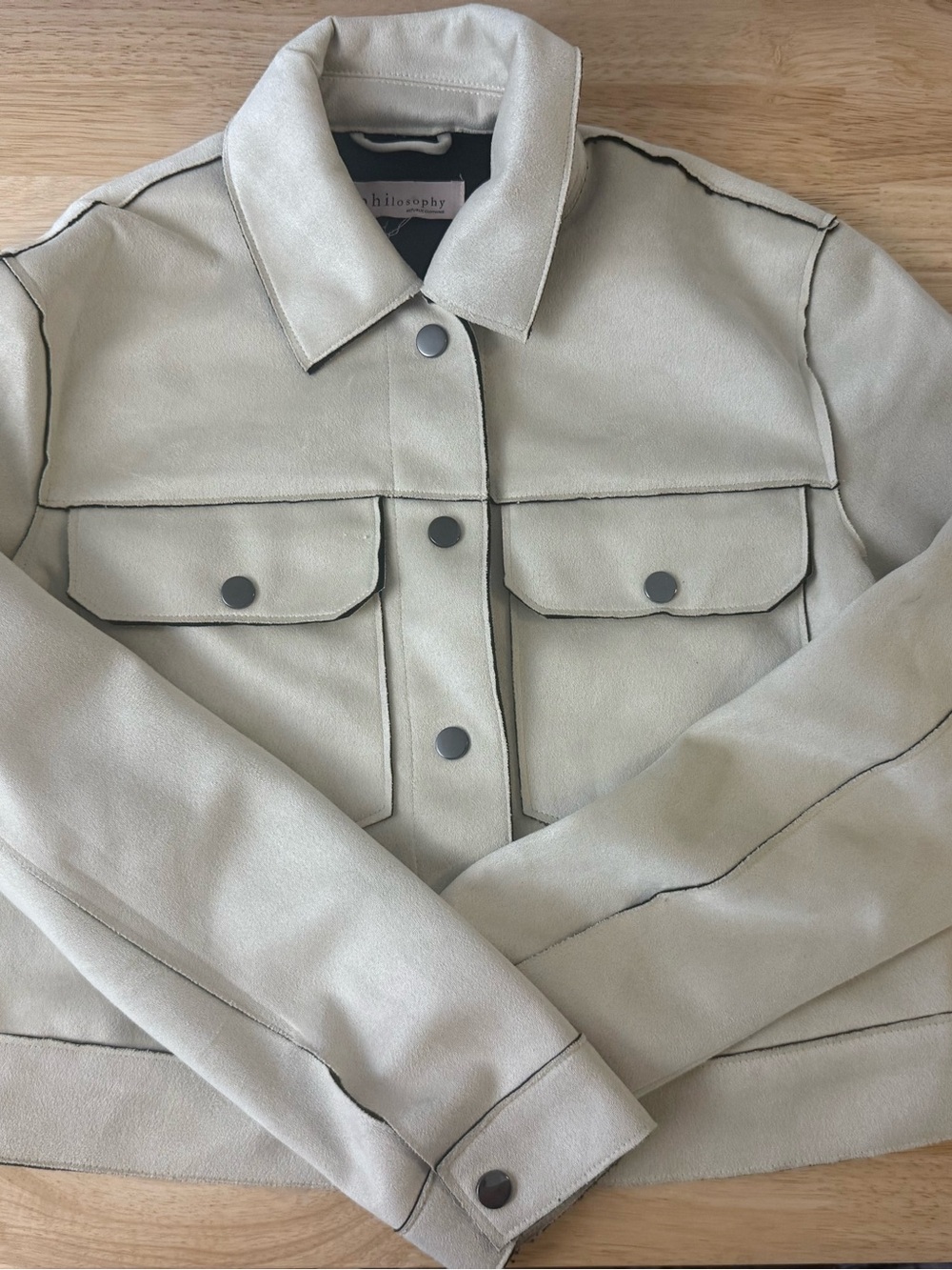 Philosophy Light Gray Suede Shirt Jacket with Contrast Piping